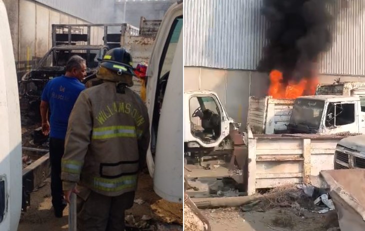 Bomberos atenden incendio de una camioneta al interior de Saneamiento Básico