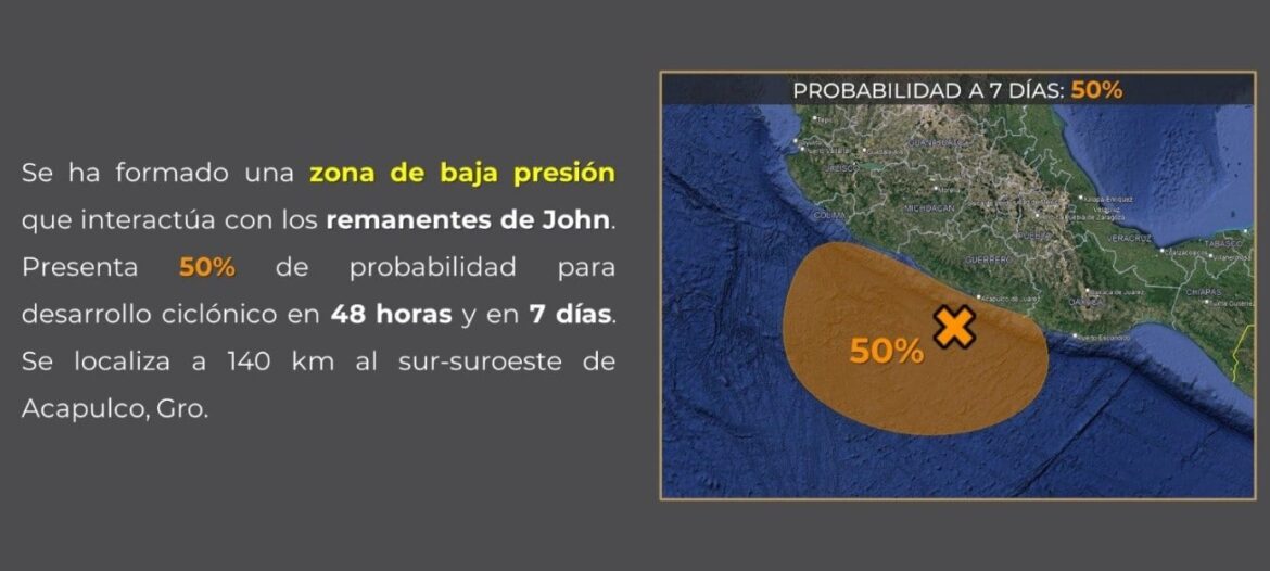 Vigilan zona de baja presión con 50 por ciento de potencial ciclónico